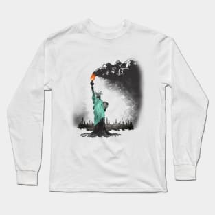 surreal rendered American liberty statue illustration: LIBERTY OIL Long Sleeve T-Shirt